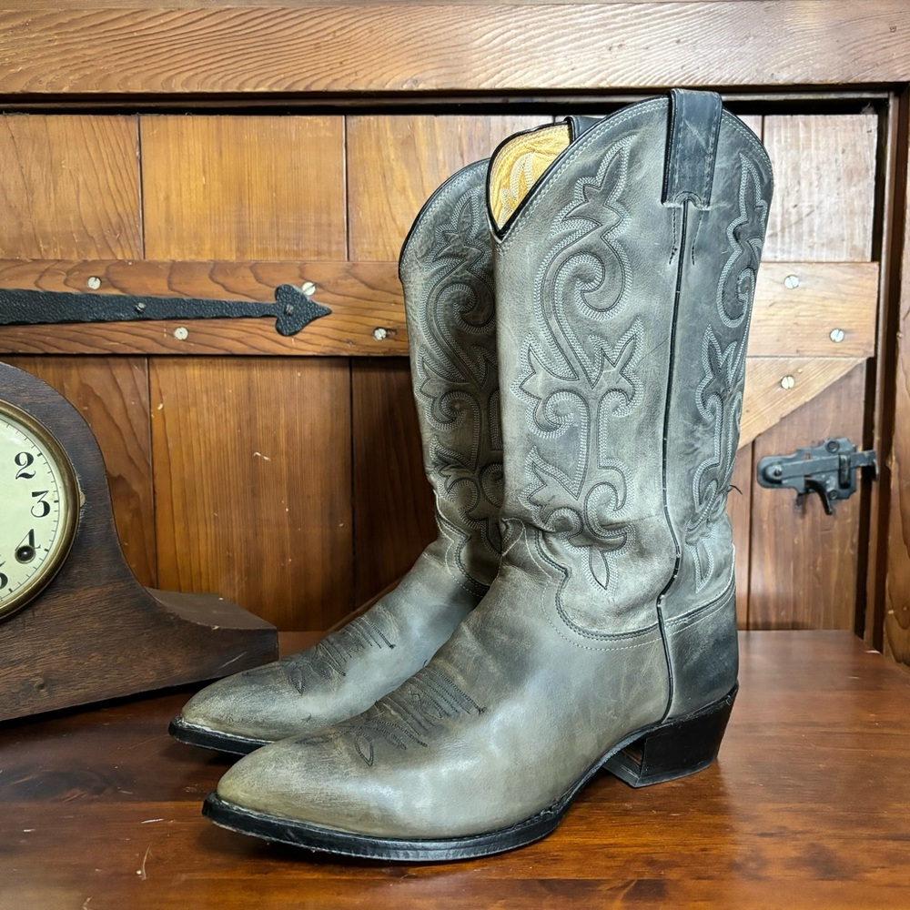 Vintage Western Cowboy Boots | Justin Boots | Distressed Grey Leather | Mens 10D